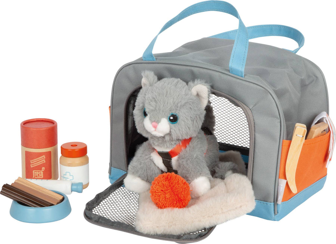 Katze mit Tasche und Pflegeset | Rollenspiel | Holzspielzeug