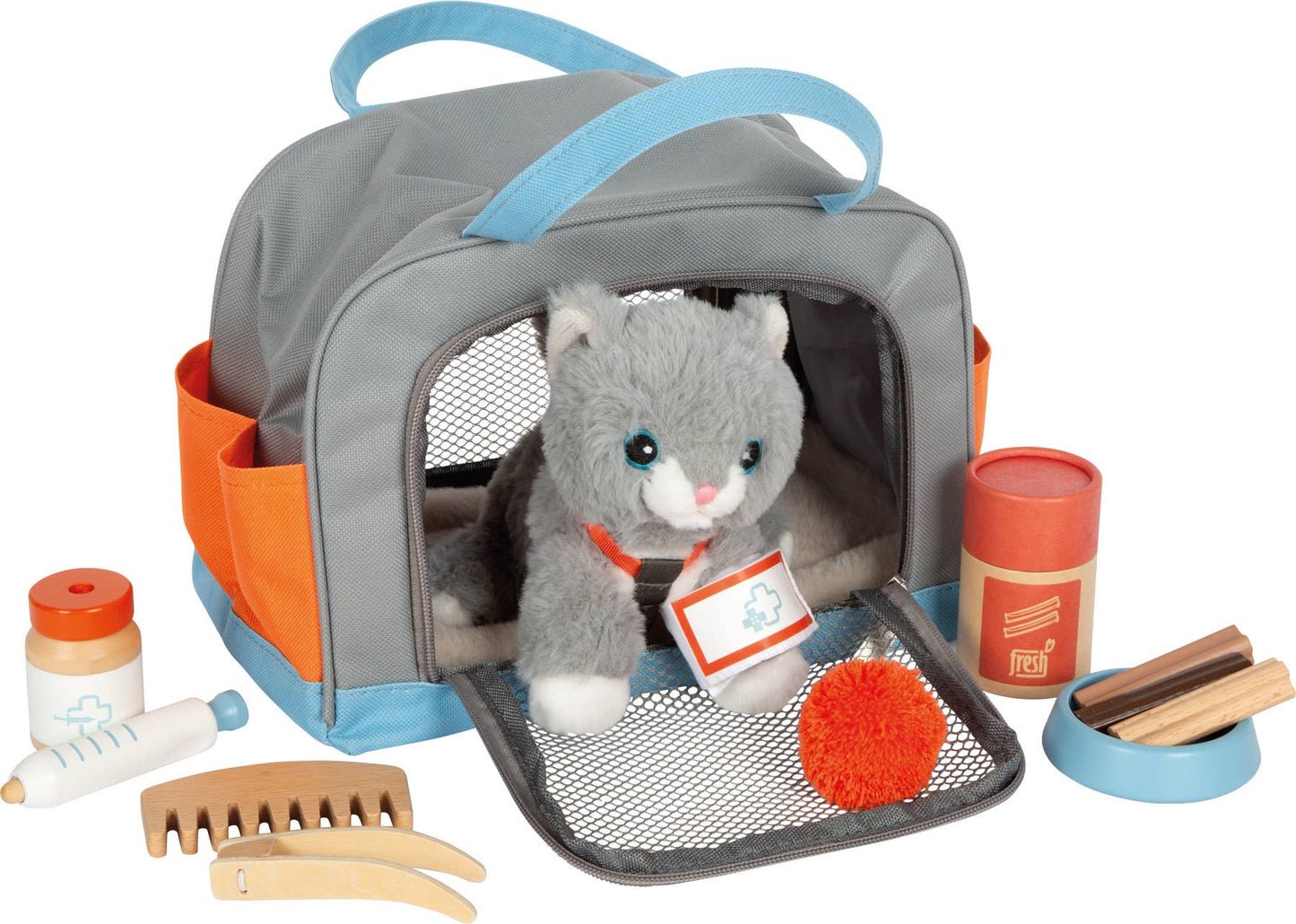 Katze mit Tasche und Pflegeset | Rollenspiel | Holzspielzeug