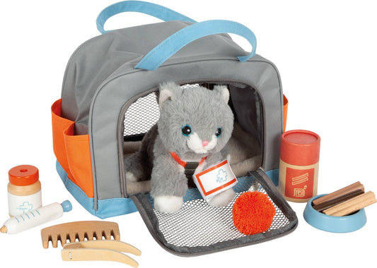 Katze mit Tasche und Pflegeset | Rollenspiel | Holzspielzeug